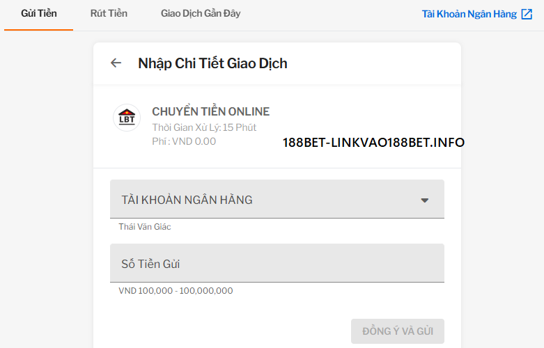 Nhập số tiền nạp 188bet