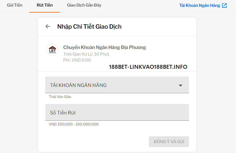 Số tiền rút tại 188bet